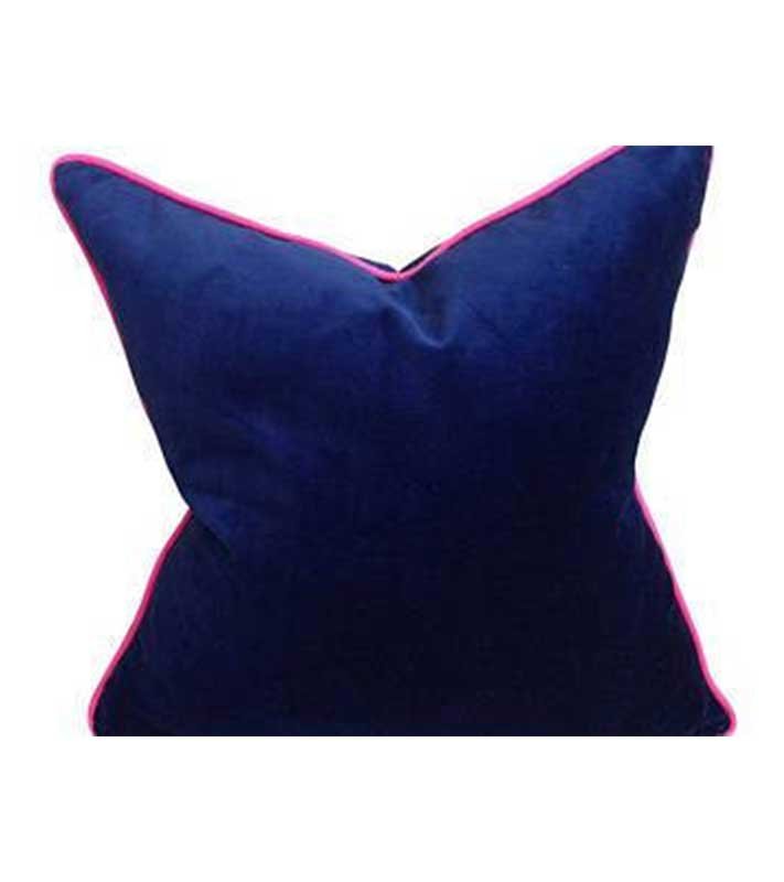 Navy blue and hot pink piping Designer Velvet Pillow Cover decorative  All Size Available 16" 18" 20"