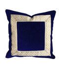 Navy Blue Designer Velvet Pillow Cover Beige White Greek key ribbon trim All Size Available indigo midnight Chinoiserie