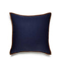 Navy Canvas wt Vegan leather Cognac  piping Pillow Cover All Size Available cushion Brown