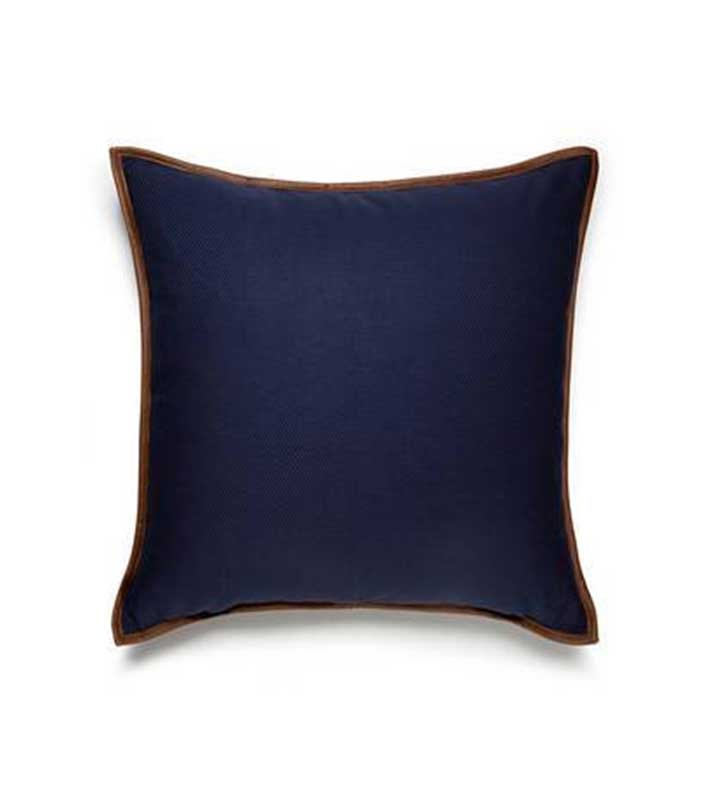 Navy Canvas wt Vegan leather Cognac  piping Pillow Cover All Size Available cushion Brown
