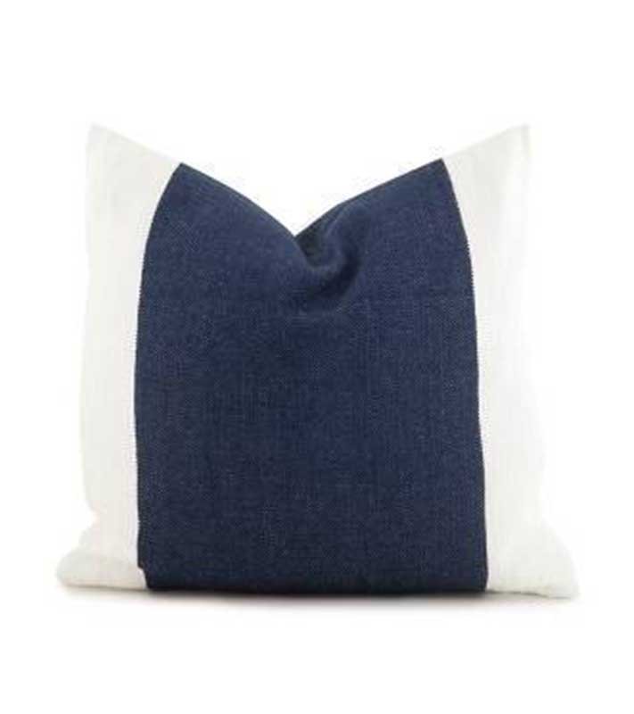 Navy Denim & white Italian linen  colorblock  Pillow Cover All Size Available cushion Blue