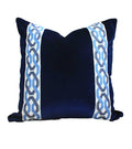 Navy Italian Velvet Designer Pillow Cover Navy Blue Ivory Chain Link Fret ribbon trim All Size Available