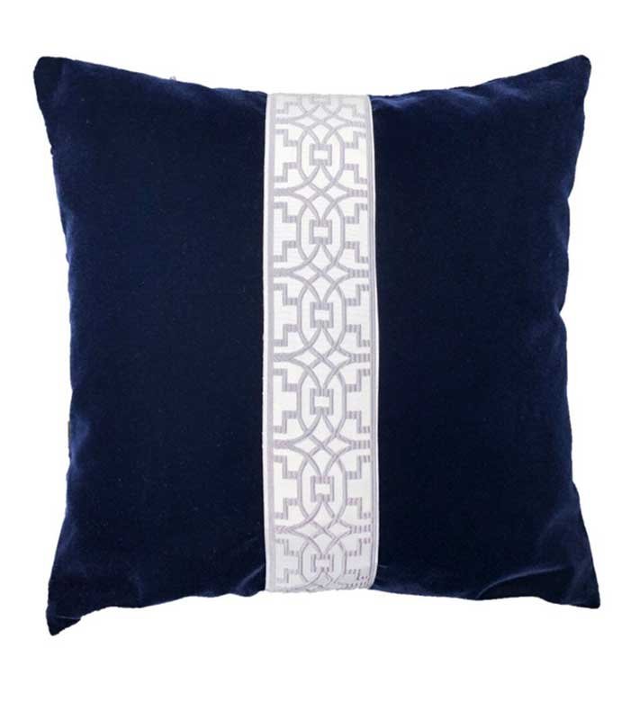 Navy velvet & Silver grey fretwork Colorblock Unique Designer Pillow Cover decorative  All Size Available 16" 18" 20" panel