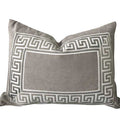 READY TO SHIP Grey Designer Velvet Pillow Cover Grey White Greek key ribbon trim  High end 12 X 16 two Available Bolster