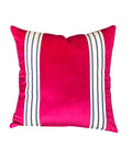 READY To SHIP Hot Pink Raspberry Designer Velvet Pillow Cover ticking stripe french tape navy blue beige off white ribbon trim SAMPLE