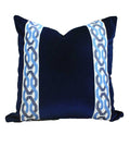 READY TO SHIP Navy Italian Velvet Designer Pillow Cover Navy Blue Ivory Chain Link Fret ribbon trim All Size Available