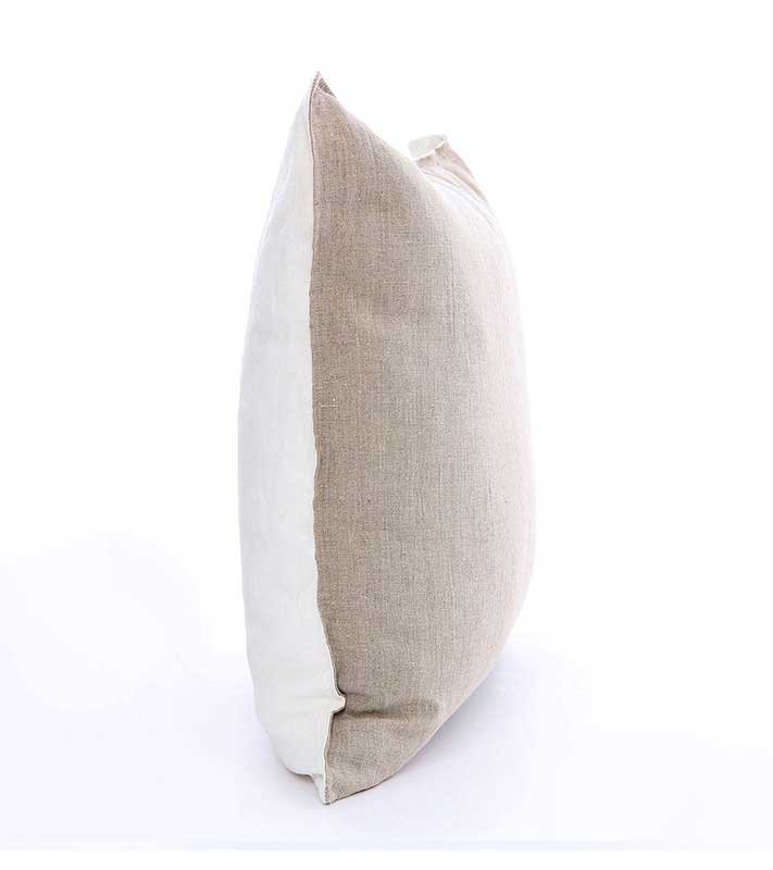 REVERSABLE  FLAX and White 100% Italian linen FLANGE Unique Designer Pillow Cover decorative  All Size Available 16" 18" 20"