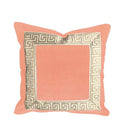 Salmon Pink Coral Designer Velvet Pillow Cover Beige White Greek key ribbon trim All Size Available peach
