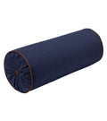 Bolster designer dark blue denim wt vegan leather cognac piping pillow Cover All Size Available cushion button tufted side lumbar piping