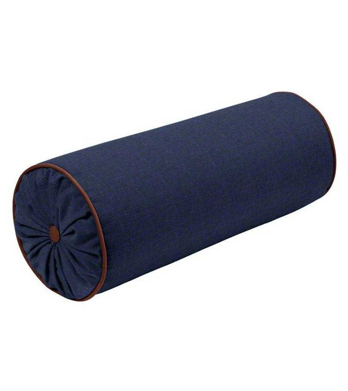 Bolster designer dark blue denim wt vegan leather cognac piping pillow Cover All Size Available cushion button tufted side lumbar piping