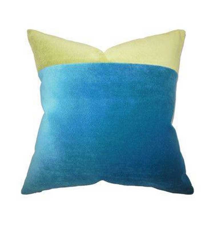 Teal Blue & Apple Green Velvet Colorblock Unique Designer Pillow Cover decorative  All Size Available 16" 18" 20"