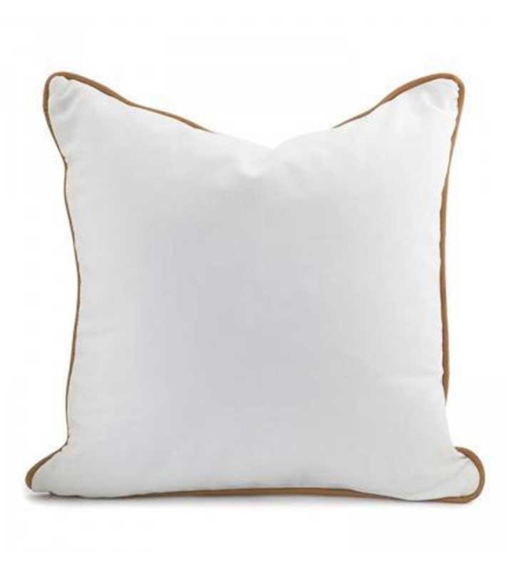 White Canvas with Cognac Vegan Leather piping Designer Velvet Pillow Cover decorative  All Size Available 16" 18" 20"