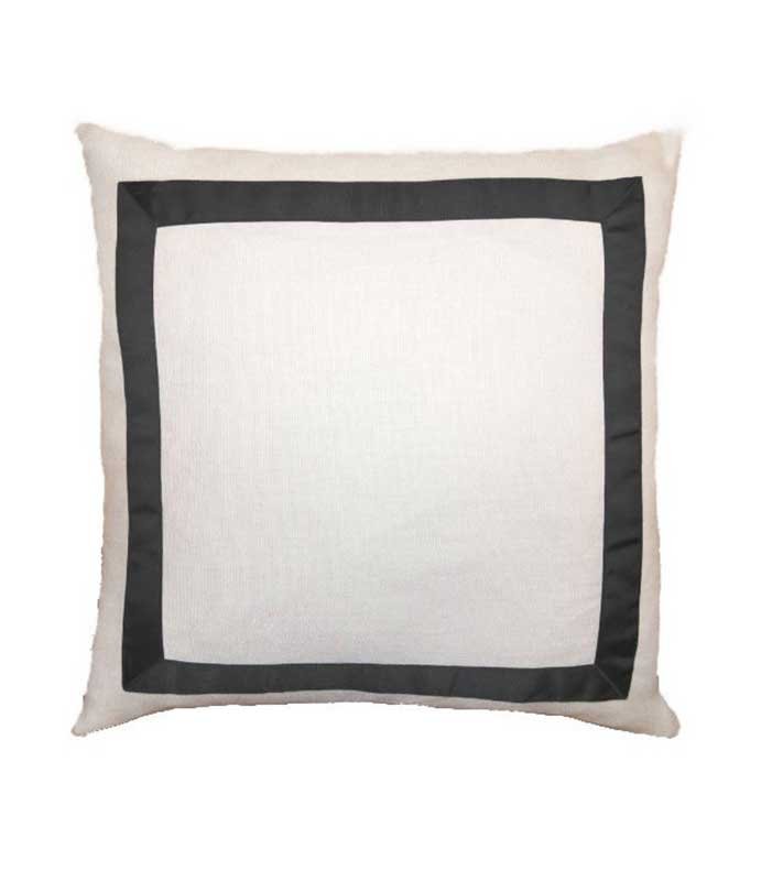 White Italian Designer Linen Pillow Cover black Gros Grain ribbon trim All Size