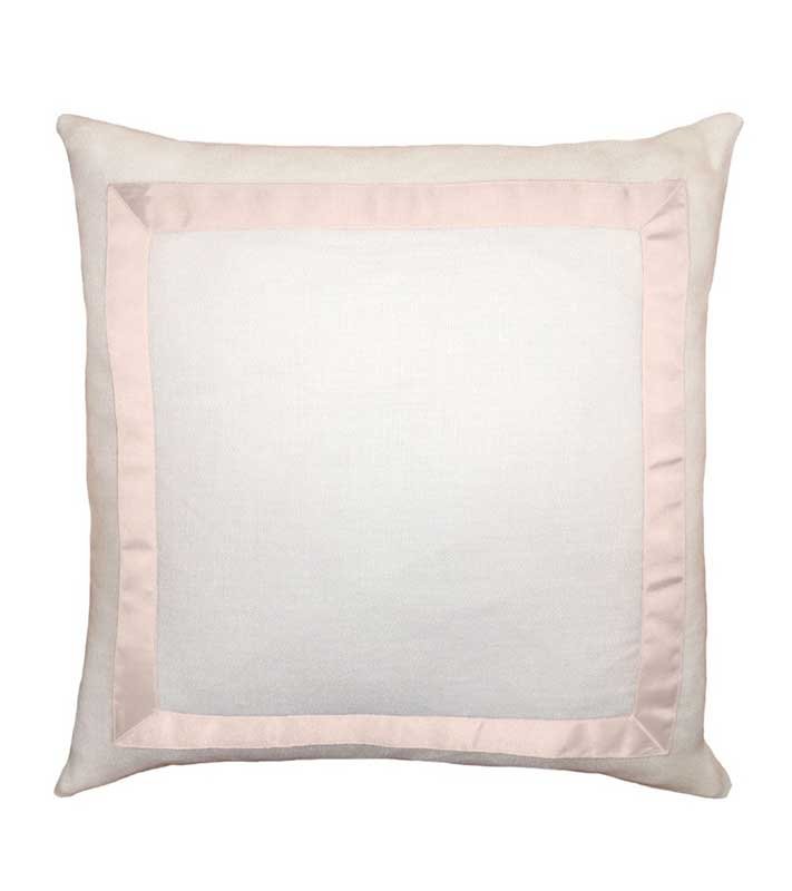 White Italian Designer Linen throw Pillow Cover blush pink Gros Grain grosgrain ribbon trim All Size nursery baby high end