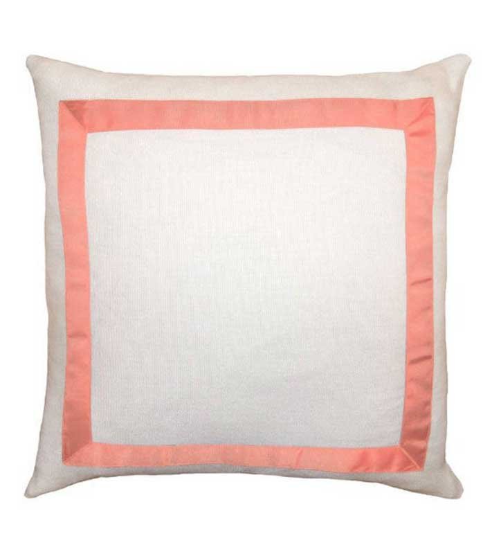 White Italian Designer Linen throw Pillow Cover Coral Gros Grain ribbon trim All Size grosgrain decorative
