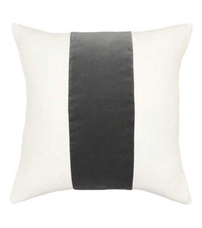 White Linen & Charcoal grey velvet Colorblock Unique Designer Pillow Cover decorative  All Size Available 16" 18" 20" panel peach