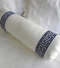 Bolster white linen & navy greek key ribbon trim Pillow Cover All Size Available cushion button tufted side