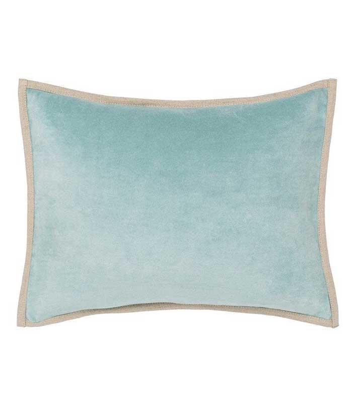 Aqua Duck Egg Blue with Linen flange Designer Velvet Pillow Cover decorative  All Size Available 16" 18" 20"