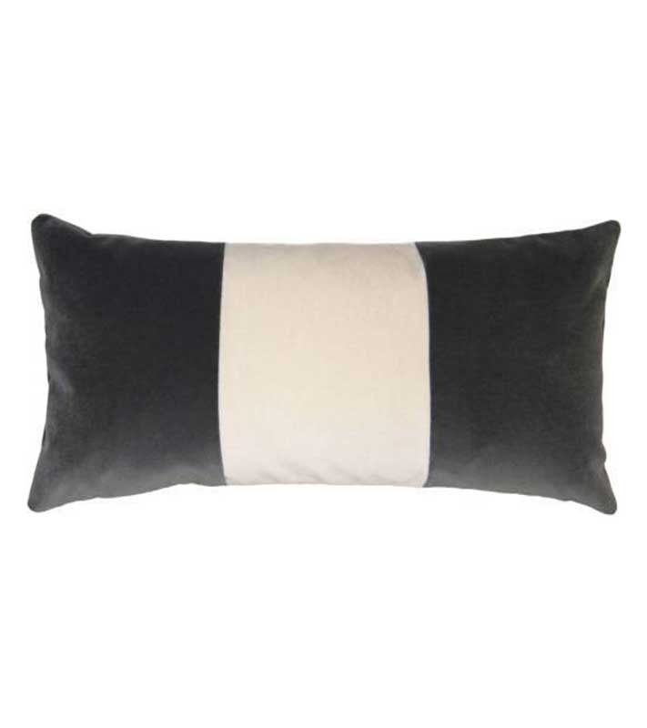 Charcoal grey & off white velvet Colorblock Unique Designer Pillow Cover decorative  All Size Available 16" 18" 20" panel peach