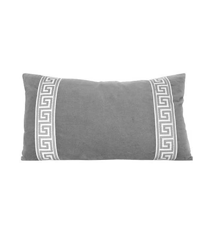 Charcoal grey Designer Velvet Pillow Cover Grey White Greek key ribbon trim All Size Available