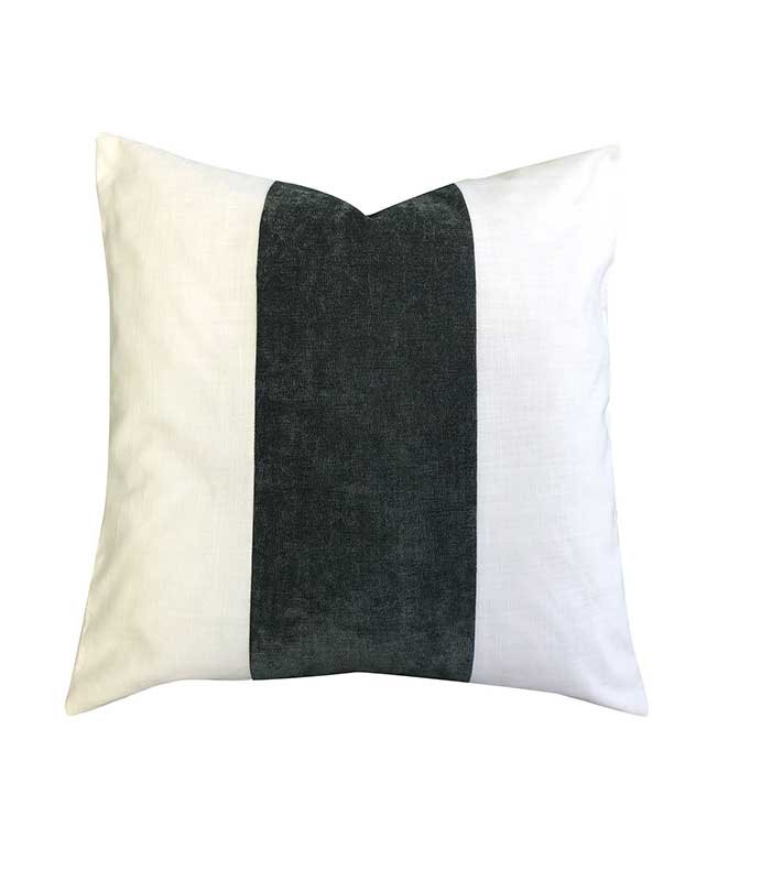 Charcoal Grey Velvet & white linen Colorblock Unique Designer Pillow Cover decorative  All Size Available 16" 18" 20" panel