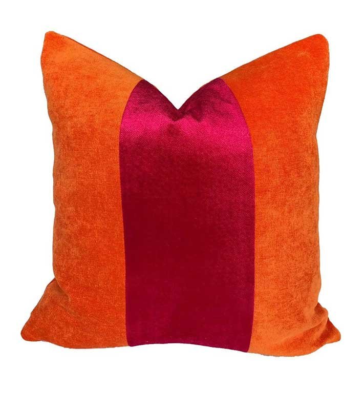 Dark fushia Velvet orange colorblock Pillow Cover decorative  All Size Avai 16" 18" 20" 22 24"pink chinoiserie lumbar square two tone pink