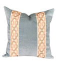 Designer Aqua blue Velvet Pillow Cover Gold ivory fret work chinoiserie ribbon trim All Size Available
