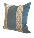 Designer Aqua blue Velvet Pillow Cover taupe beige ivory fret work chinoiserie ribbon trim All Size Available