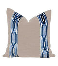 Designer beige flax belgian linen Pillow Cover blue navy off white ribbon trim All Size Available chinoiserie Passementerie Chain link tape