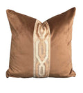 Designer Camel Soft Velvet Pillow Cover fret work tan brown chain link tape ribbon trim All Size chinoiserie neutral gold chinoiserie