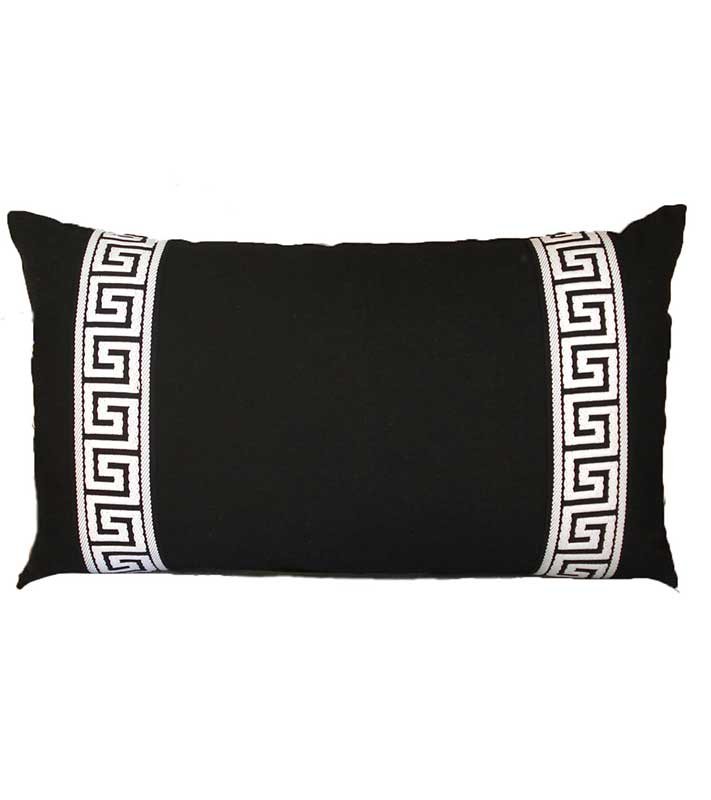 Black Designer Canvas Pillow Cover black White Greek key ribbon trim All Size Available