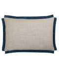 Designer Italian Flax Linen with teal velvet flange Beige Natural Pillow Cover decorative  All Size Available 16" 18" 20"