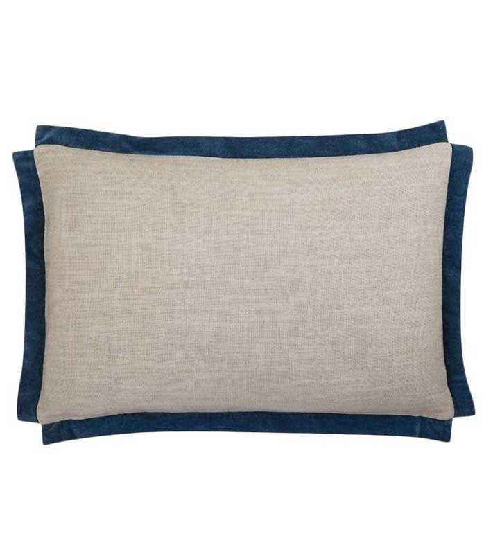 Designer Italian Flax Linen with teal velvet flange Beige Natural Pillow Cover decorative  All Size Available 16" 18" 20"