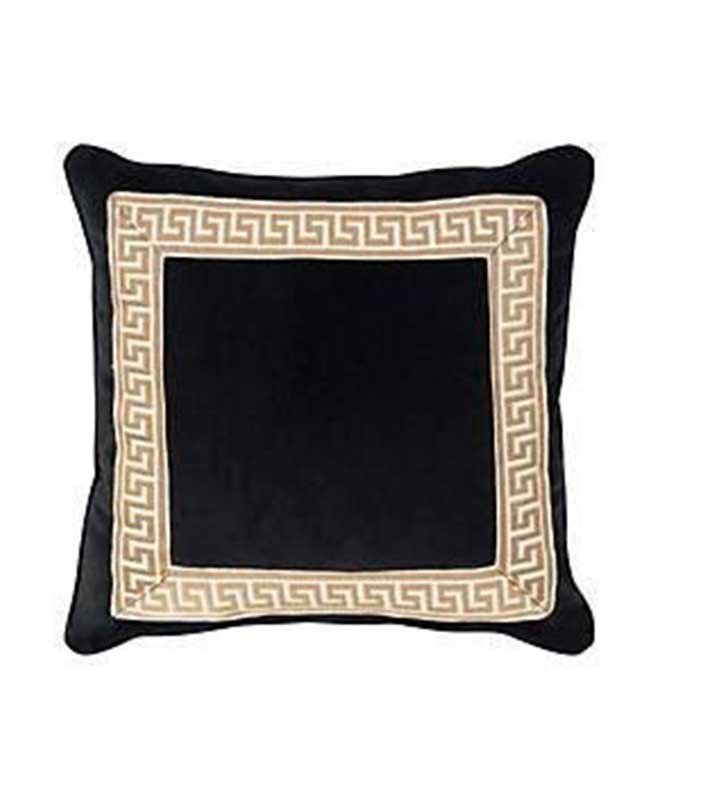 Black Designer Velvet Pillow Cover Greek key ribbon trim All Size Available