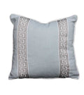 Designer light blue linen & grey greek key ribbon trim Pillow Cover All Size Available cushion 12 16 18 20 22 inch