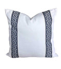 Designer off white Linen Pillow Cover navy cream Greek key ribbon trim All Size Available chinoiserie 16, 18, 20, 22, 24 inch