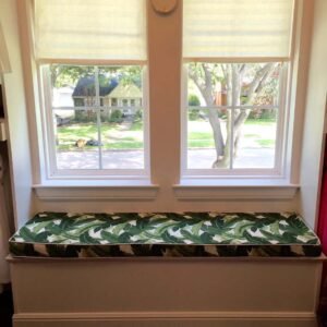 Tropical Designer Outdoor Bench Cushion Cover Green White Palm Banana Leaf Zippered Custom Sized Patio wt Piping