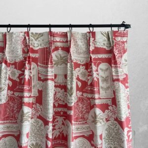 Designer Fabric Lee Jofa Coral pink print floral toile jar fern butterfly jar chinoiserie Curtain Panel designer fabric Window treatment