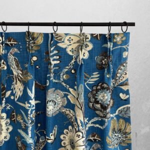 Designer Fabric Lee Jofa Jacobean print floral toile jar bird Blue Curtain Panel designer fabric Window treatment