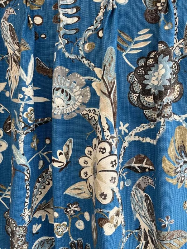 Designer Fabric Lee Jofa Jacobean print floral toile jar bird Blue Curtain Panel designer fabric Window treatment