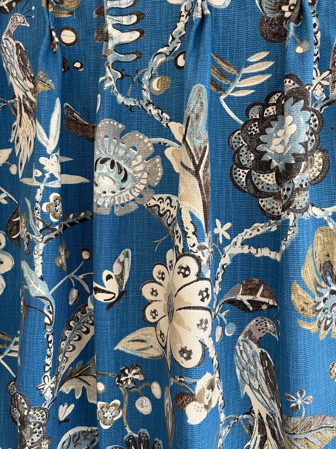 Designer Fabric Lee Jofa Jacobean print floral toile jar bird Blue Curtain Panel designer fabric Window treatment2