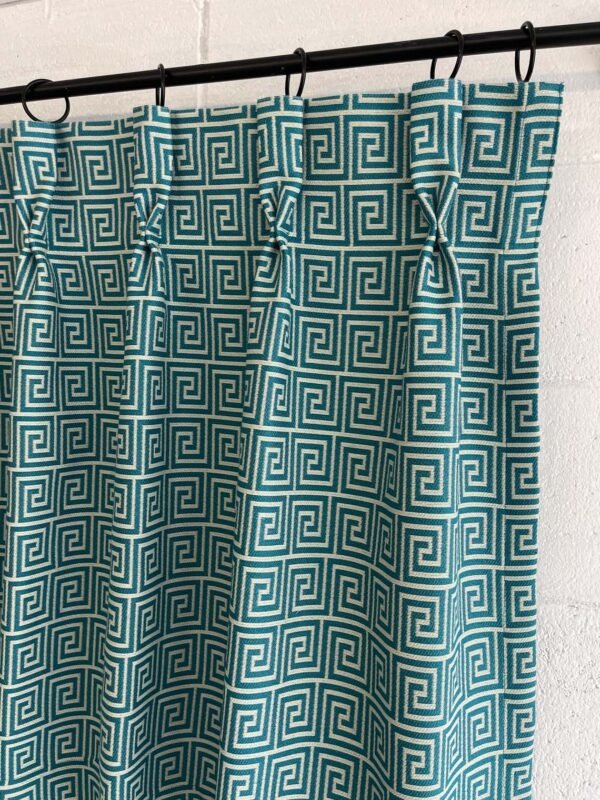 Designer Pinch Pleat jacquard curtain Fabric Kravet Greek key Athena turquoise off white Panel designer fabric Window treatment aqua