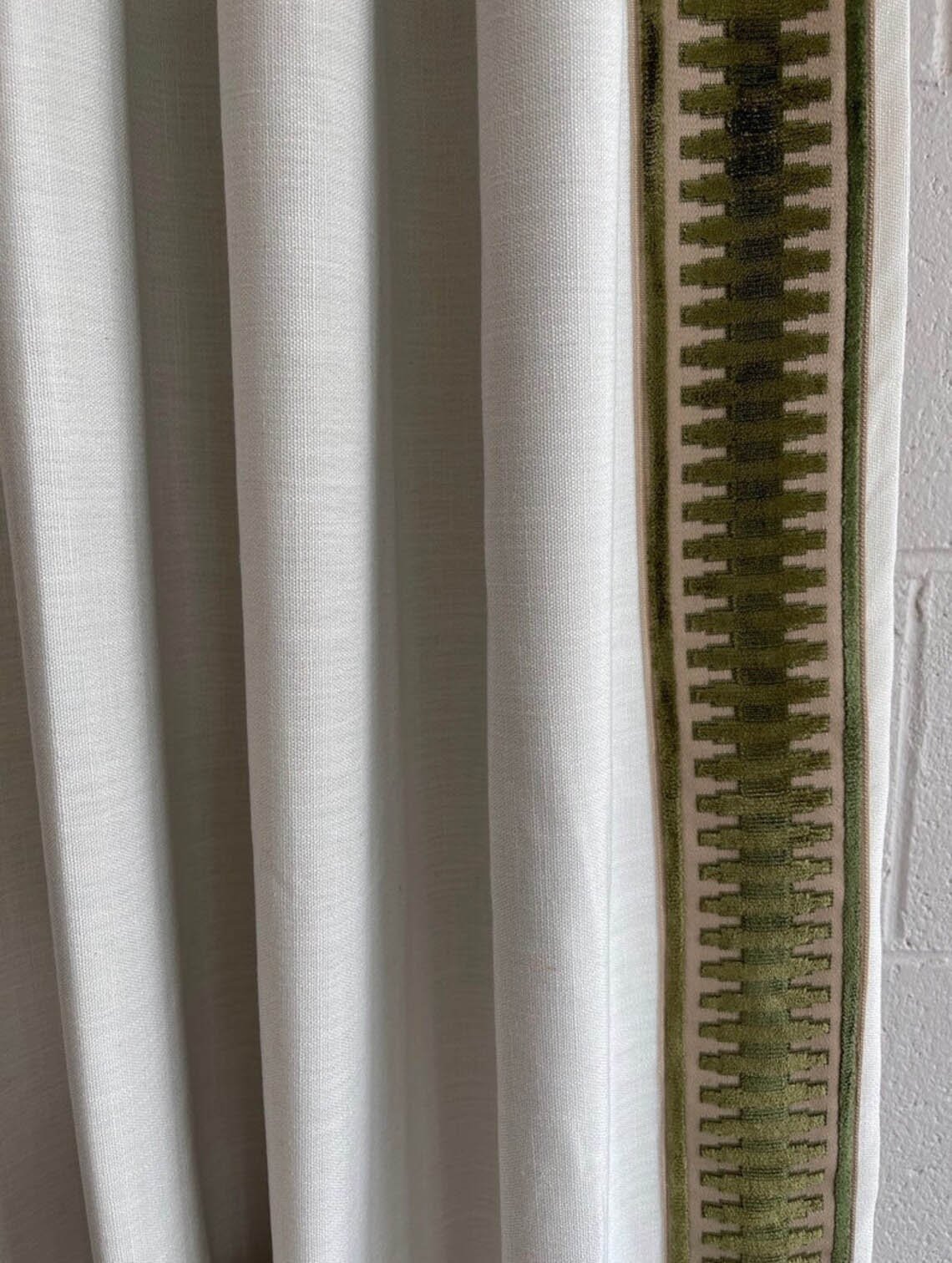 Linen Mix Euro Pinch Pleat wt Tape Fret Border Many colors of fabric and Trim Lined Curtain Panel designer Window treatment french drapery2