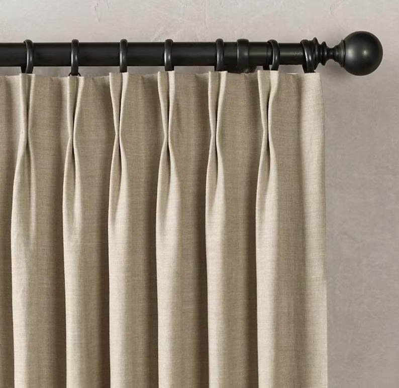 Belgium Linen Pinch Pleat drapes natural flax curtains French pleated lining blackout 50” x 96” stock window treatment lined high quality