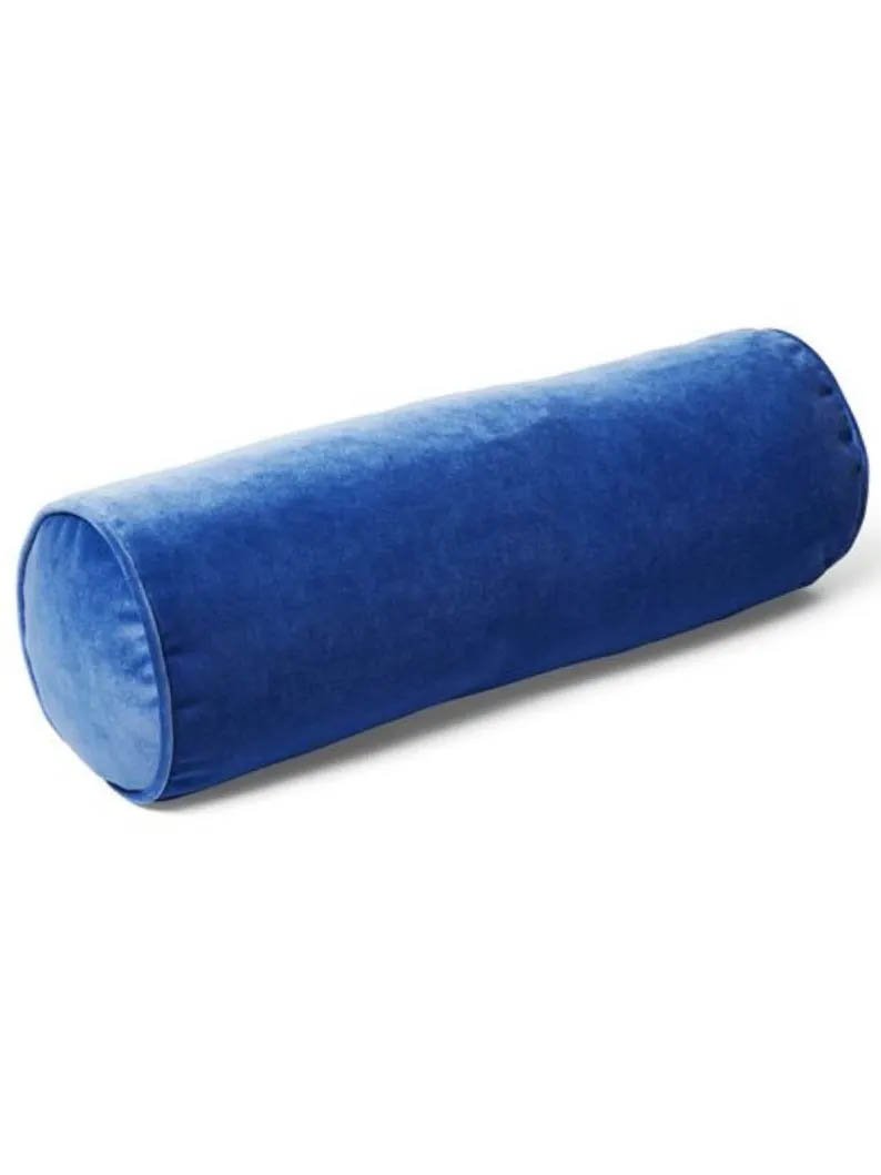 Bolster Pillow Cover Solid blue cobalt Velvet Silver piping performance washable many sizes round throw Piping high end decorative bed