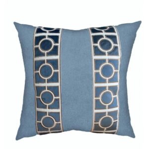 Designer Dusty blue geometric trim tape off white chinoiserie Pillow Cover throw pillow navy Piping high end decorative 20” x 20” in stock