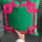 Designer Pillow Cover Kelly green velvet hot pink ribbon Greek trim tape lumber bolster throw pillow custom high end decorative DORM ROOM d