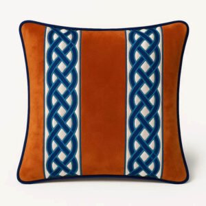 Designer Pillow cover Copper velvet navy blue trim tape fretwork lumbar bolster throw custom Piping highend decorative chinoiserie