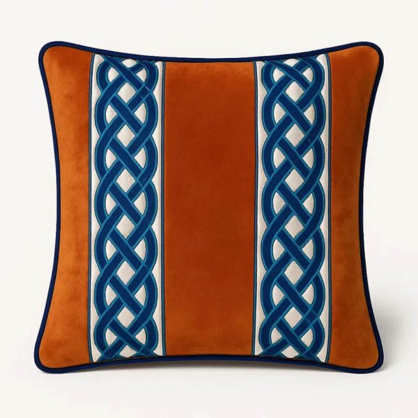 Designer Pillow cover Copper velvet navy blue trim tape fretwork lumbar bolster throw custom Piping highend decorative chinoiserie