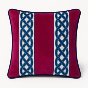 Designer Pillow cover Fuchsia Pink velvet navy blue trim tape fretwork lumbar bolster throw custom Piping highend decorative chinoiserie